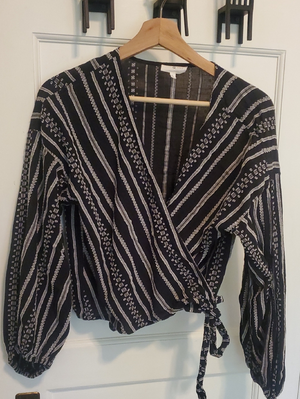 Lou & Grey Black and White Wrap Blouse